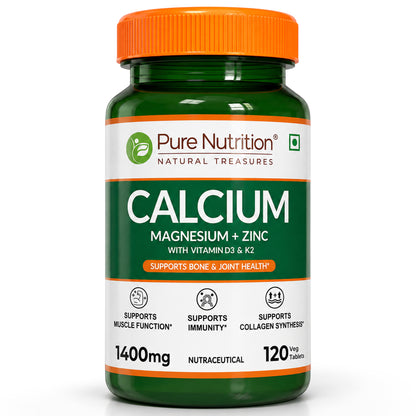 Calcium Magnesium Zinc with Vitamin D3 & K2  Bone & Muscle Support | 60 Tabs | 120 Tabs