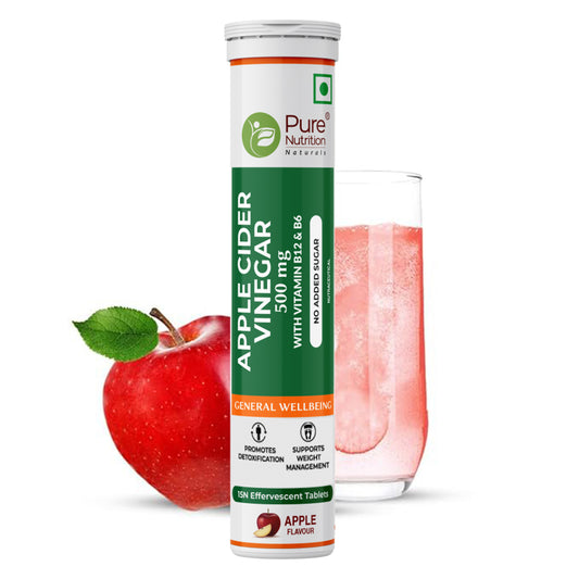 Apple Cider Vinegar 500mg with Vitamin B12 & B6 for Metabolism & Weight Management - 15 Effervescent Tablets