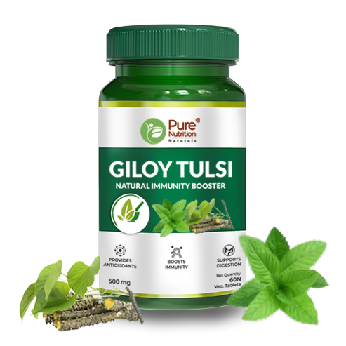 Pure Nutrition Giloy Tulsi Ghan Vati - 60 Vegetarian Tablets | Immune Support, Detox, Antioxidant, Anti-Inflammatory, Blood Purifier, Digestive Aid