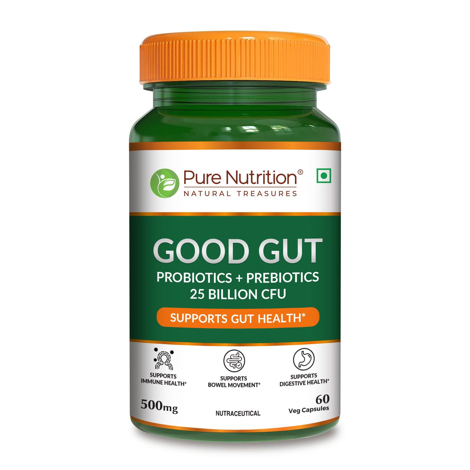 Pure Nutrition Good Gut capsules, which contains 60 vegetable capsules formulated with probiotics and prebiotics to support gut health.