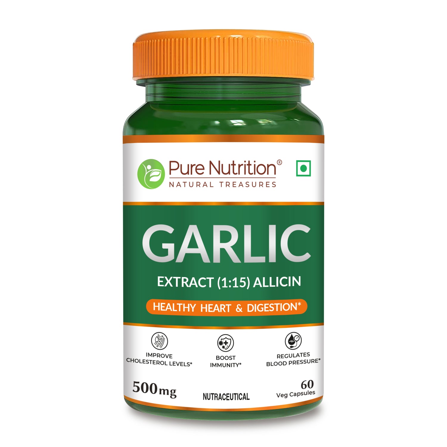 Garlic Extract – Supports Heart Health & Immunity – 500mg Allicin-Rich Formula – 60 Capsules