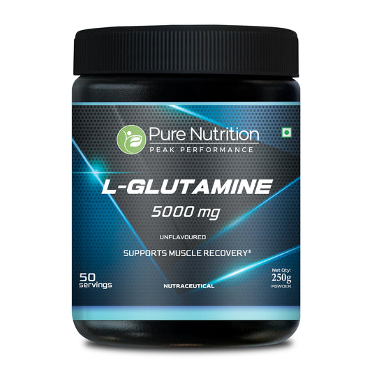 L-Glutamine Powder 5000 mg | Unflavoured | 100% L-Glutamine | 250 g | 50 Servings | Post Workout Recovery Supplement