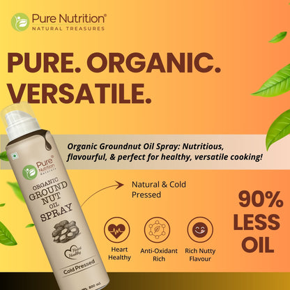 Pure Nutrition Organic Groundnut Oil Spray - 200ml | 100% Pure & Cold-Pressed | Cook Healthy with 10X Less Oil | Naturally Rich in Antioxidants | Supports Heart Health | Ideal for Grilling, Sautéing & Low-Calorie Cooking