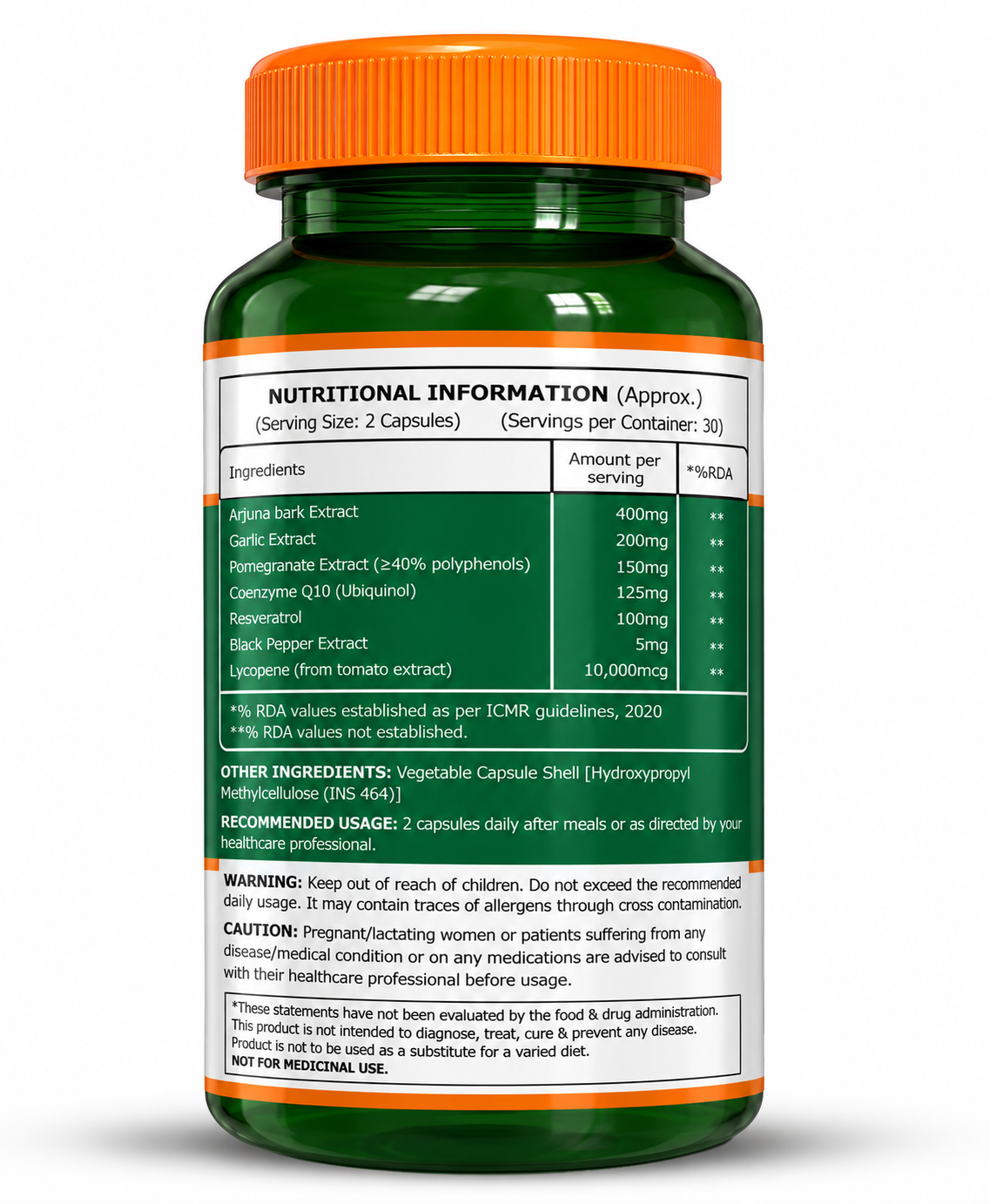 Heart Care+ 60 Veg Capsules | CoQ10, Arjuna, Resveratrol, Lycopene & Botanical Extracts