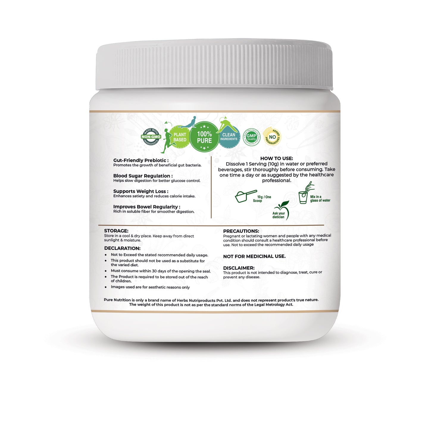 Pure Nutrition Inulin Powder – Prebiotic Fiber – 250g