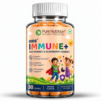 Kids’ Immune+ Gummies with Vitamin C, Elderberry, Zinc, NAC & Quercetin | Orange Flavour | 30 Gummies