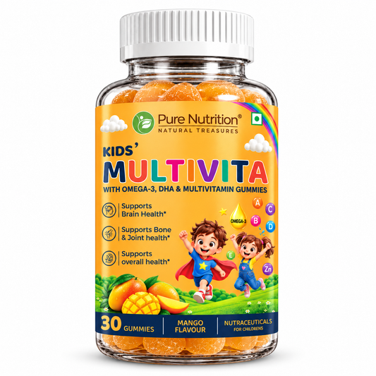 Kids’ Multivita Gummies with Omega-3 & DHA | Multivitamin Gummies for Children | Mango Flavour | 30 Gummies