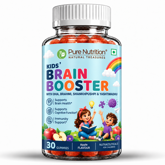 Kids’ Brain Booster Gummies with DHA, Brahmi, Shankhpushpi & Yashtimadhu | Apple Flavour | 30 Gummies