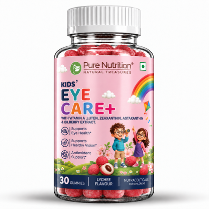 Kids’ Eye Care+ Gummies with Lutein, Zeaxanthin, Astaxanthin, Vitamin A & Bilberry | Lychee Flavour | 30 Gummies