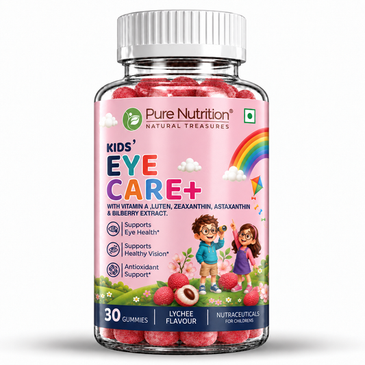 Kids’ Eye Care+ Gummies with Lutein, Zeaxanthin, Astaxanthin, Vitamin A & Bilberry | Lychee Flavour | 30 Gummies