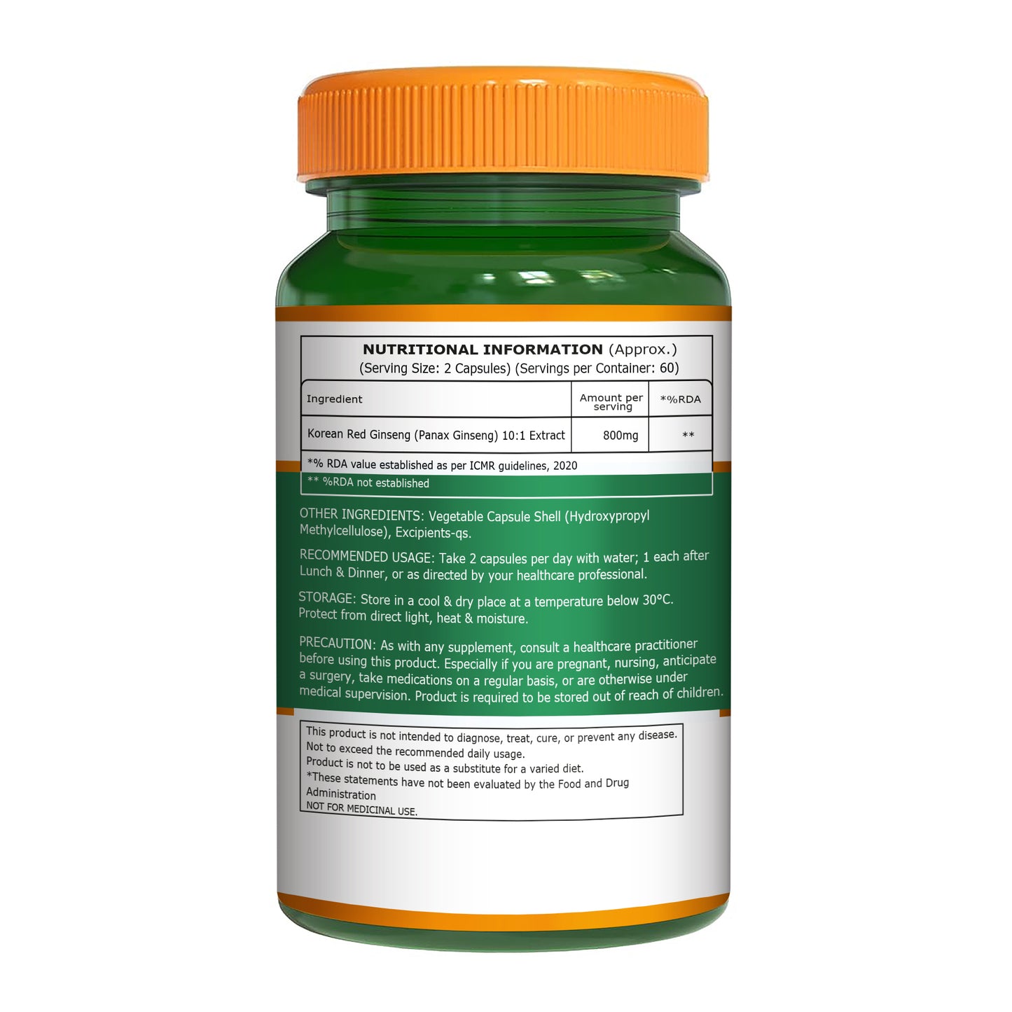 Pure Nutrition Korean Ginseng – 120 Veg Capsules