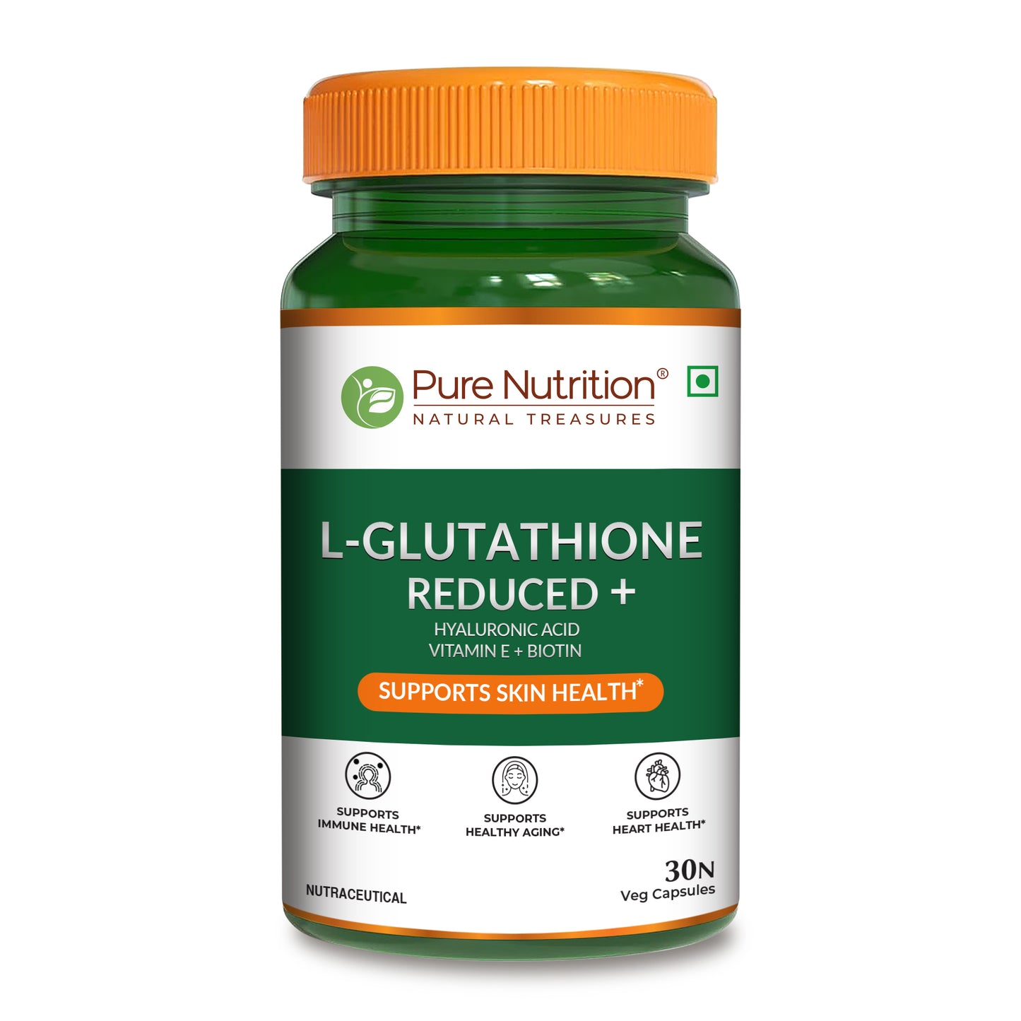 Pure Nutrition L-Glutathione Reduced+ with Hyaluronic Acid, Vitamin E, Biotin & Lycopene | Veg Capsules
