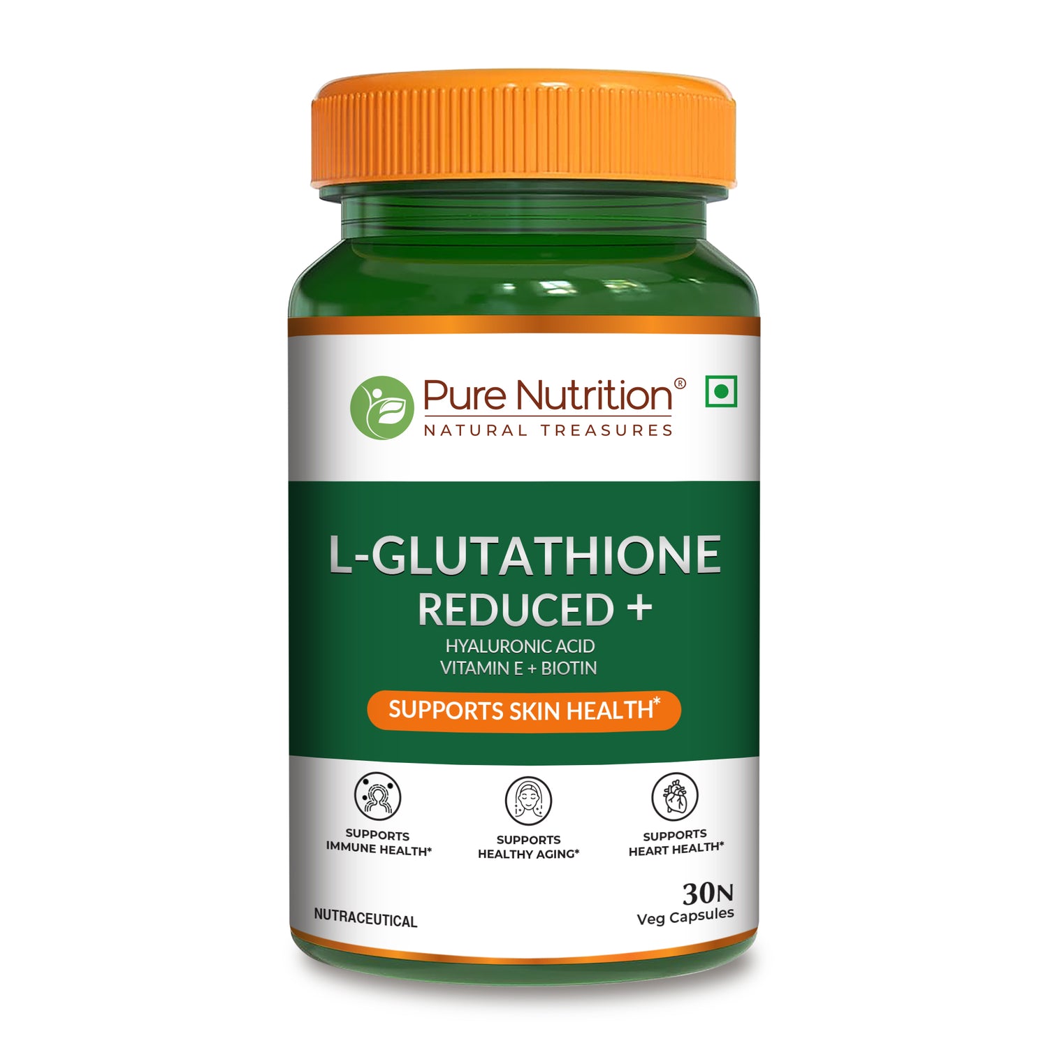 Pure Nutrition L-Glutathione Reduced+ with Hyaluronic Acid, Vitamin E, Biotin & Lycopene | Veg Capsules