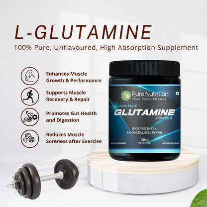 Glutamine Powder 100g | Supports Muscle Recovery & Fitness Goals | Unflavoured Amino Acid Supplement