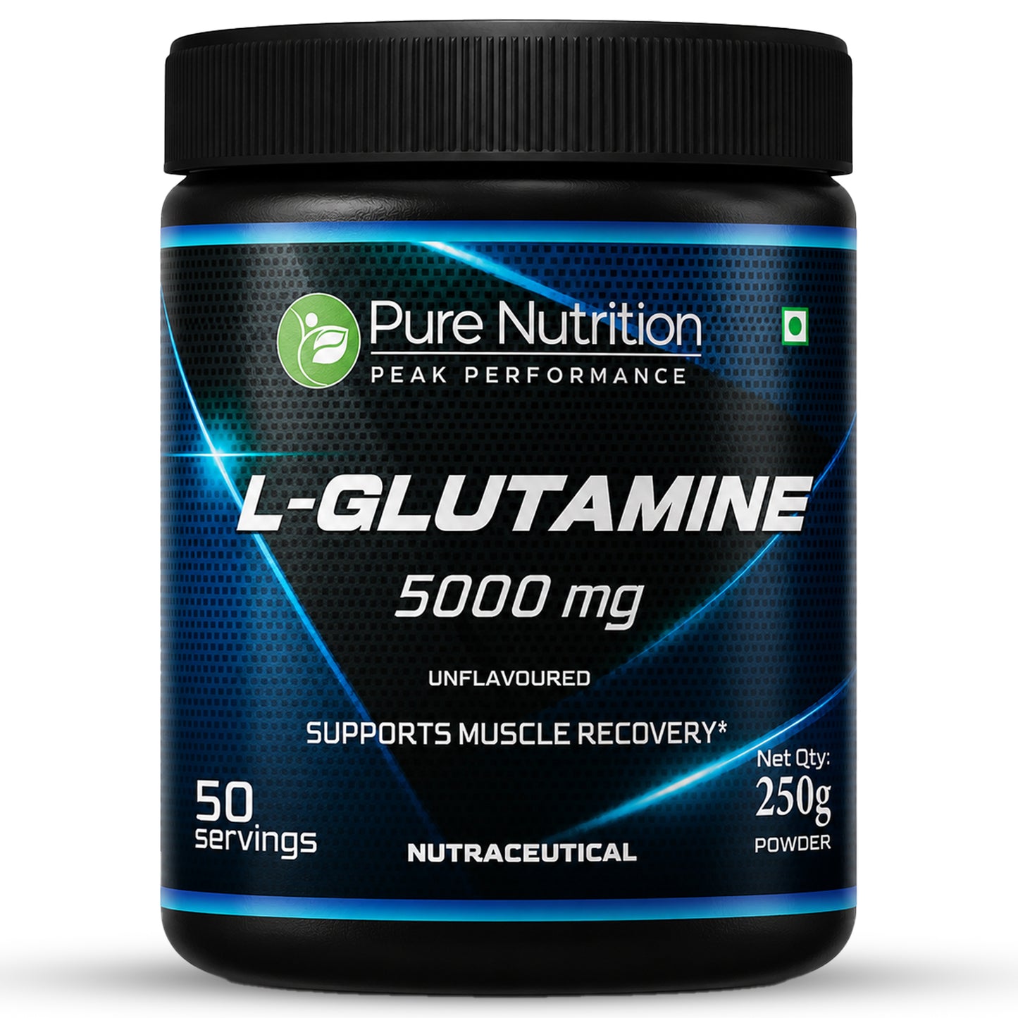 L-Glutamine Powder 5000 mg | Unflavoured | 100% L-Glutamine | 250 g | 50 Servings | Post Workout Recovery Supplement