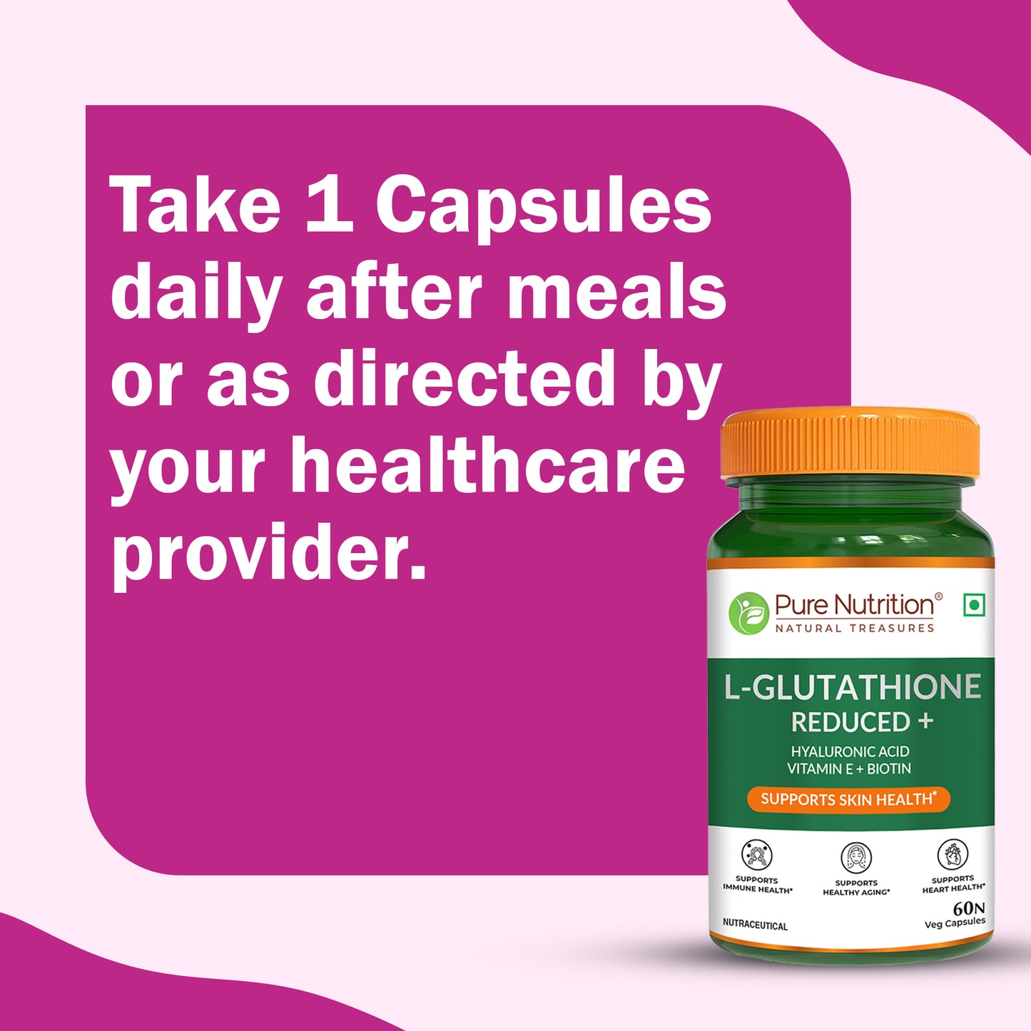 L-Glutathione Reduced+ with Hyaluronic Acid, Vitamin E & Biotin | Antioxidant & Skin Wellness Support