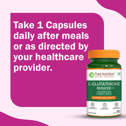 L-Glutathione Reduced+ with Hyaluronic Acid, Vitamin E & Biotin | Antioxidant & Skin Wellness Support