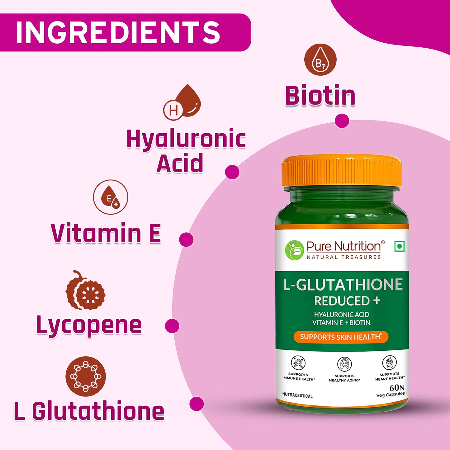 L-Glutathione Reduced+ with Hyaluronic Acid, Vitamin E & Biotin | Antioxidant & Skin Wellness Support