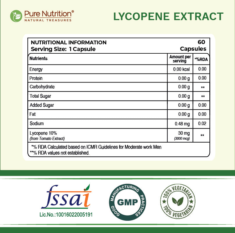 Pure Nutrition Lycopene Extract | 3000 mcg | 60 Veg Capsules