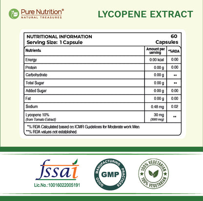 Pure Nutrition Lycopene Extract | 3000 mcg | 60 Veg Capsules