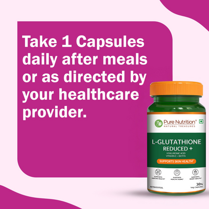 Pure Nutrition L-Glutathione Reduced+ with Hyaluronic Acid, Vitamin E, Biotin & Lycopene | Veg Capsules