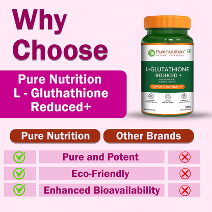 Pure Nutrition L-Glutathione Reduced+ with Hyaluronic Acid, Vitamin E, Biotin & Lycopene | Veg Capsules
