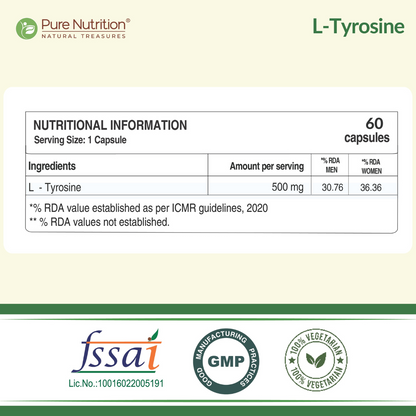 Pure Nutrition L-Tyrosine 500 mg Veg Capsules