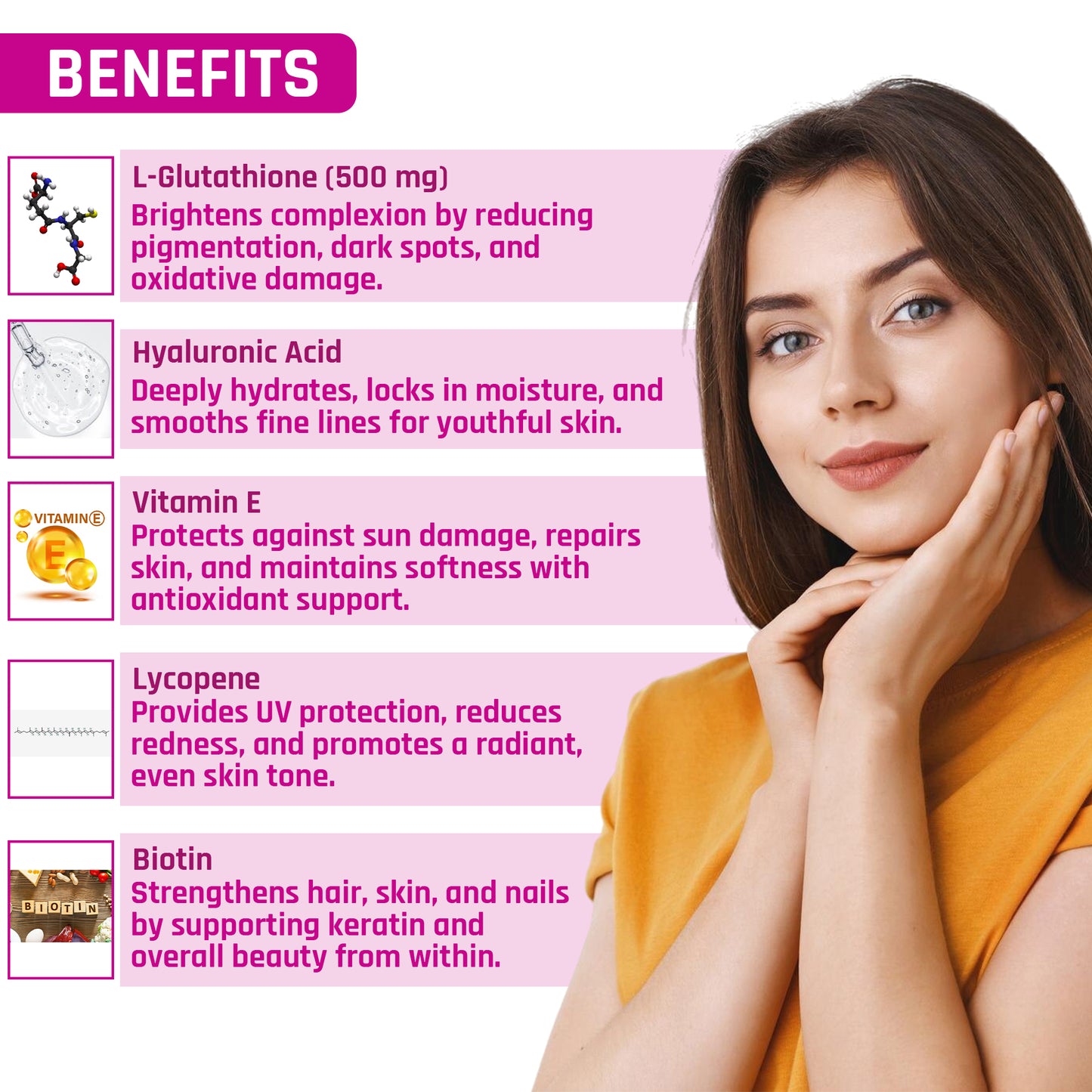 L-Glutathione Reduced+ with Hyaluronic Acid, Vitamin E & Biotin | Antioxidant & Skin Wellness Support