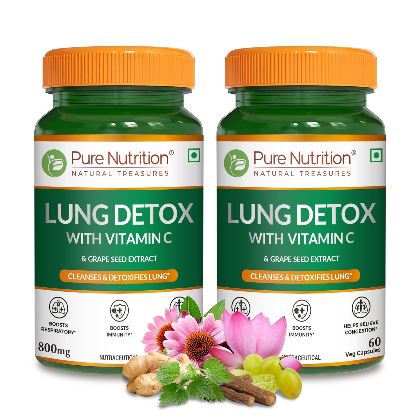 Lung Detox Capsules – 60 Veg Capsules for Lung Cleanse with Vitamin C & Grape Seed Extract
