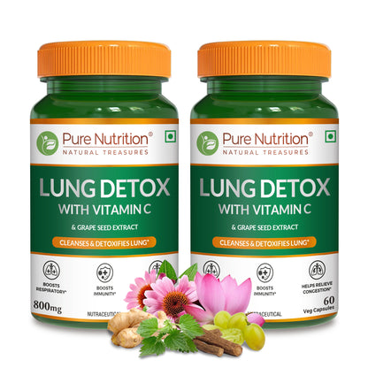 Lung Detox Capsules – 60 Veg Capsules for Lung Cleanse with Vitamin C & Grape Seed Extract
