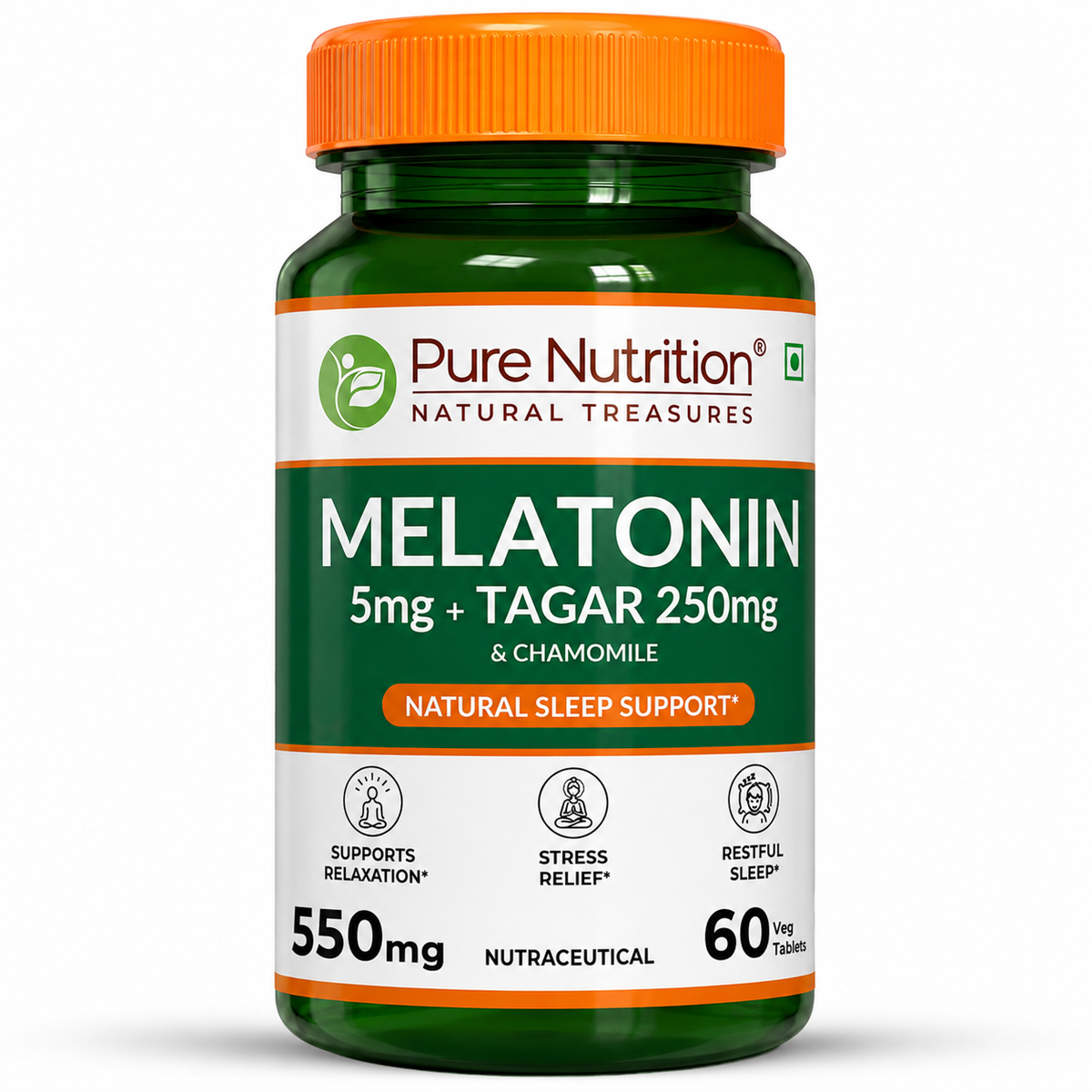 Melatonin with Tagar, Chamomile & L-Theanine  Natural Sleep Support Tablets