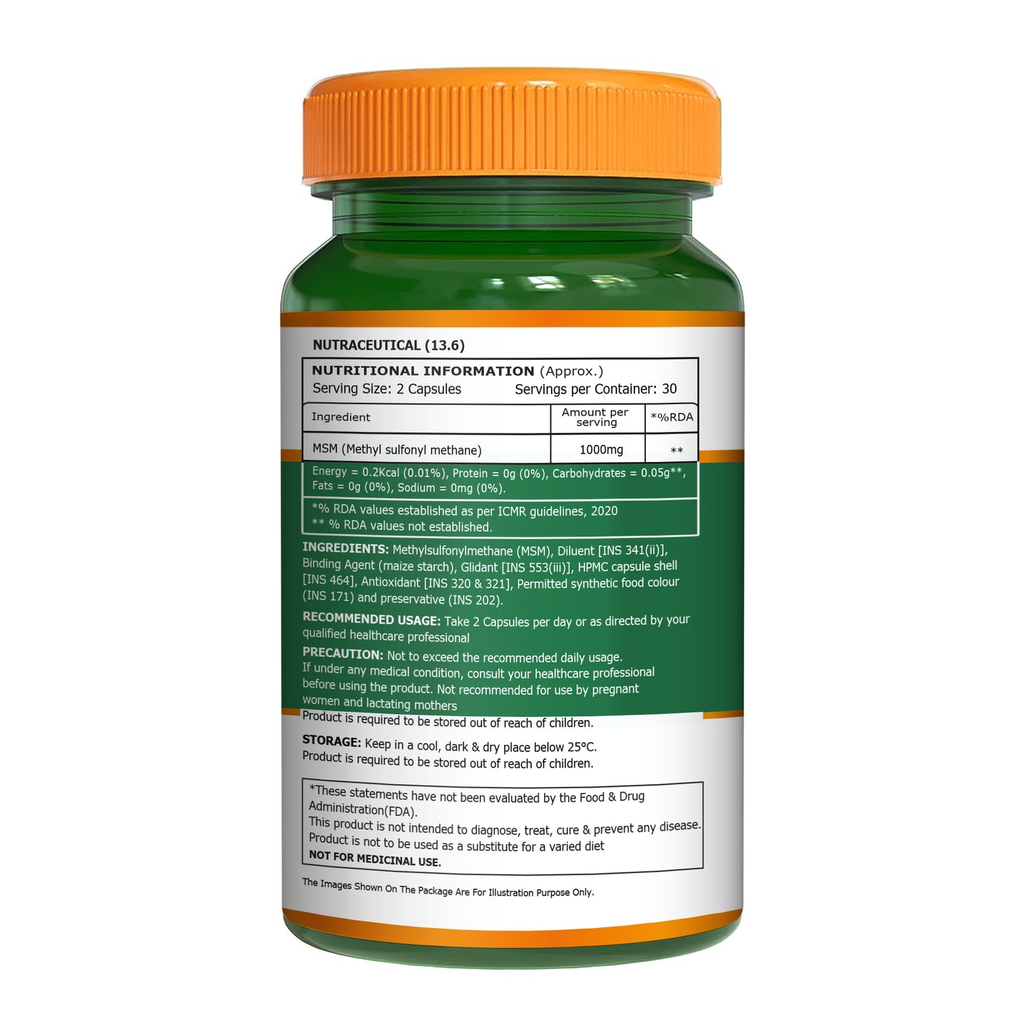 MSM 1000 mg | Methyl Sulfonyl Methane Capsules | Joint & Mobility Support | 60 Capsules