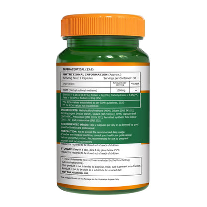 MSM 1000 mg | Methyl Sulfonyl Methane Capsules | Joint & Mobility Support | 60 Capsules