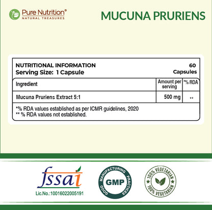 Pure Nutrition Mucuna Pruriens Extract | 500 mg | 60 Veg Capsules