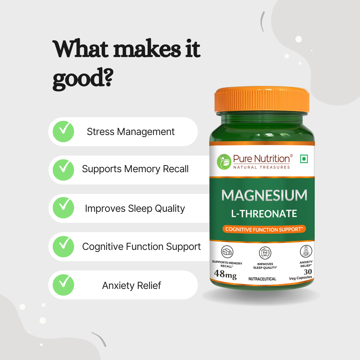 Magnesium L-Threonate – Brain, Memory & Focus Support | 30 Veg Capsules
