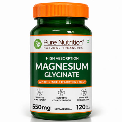 Magnesium Glycinate 550mg – High Absorption | Sleep, Stress & Muscle Health | 60Tablets| 120 Tablets