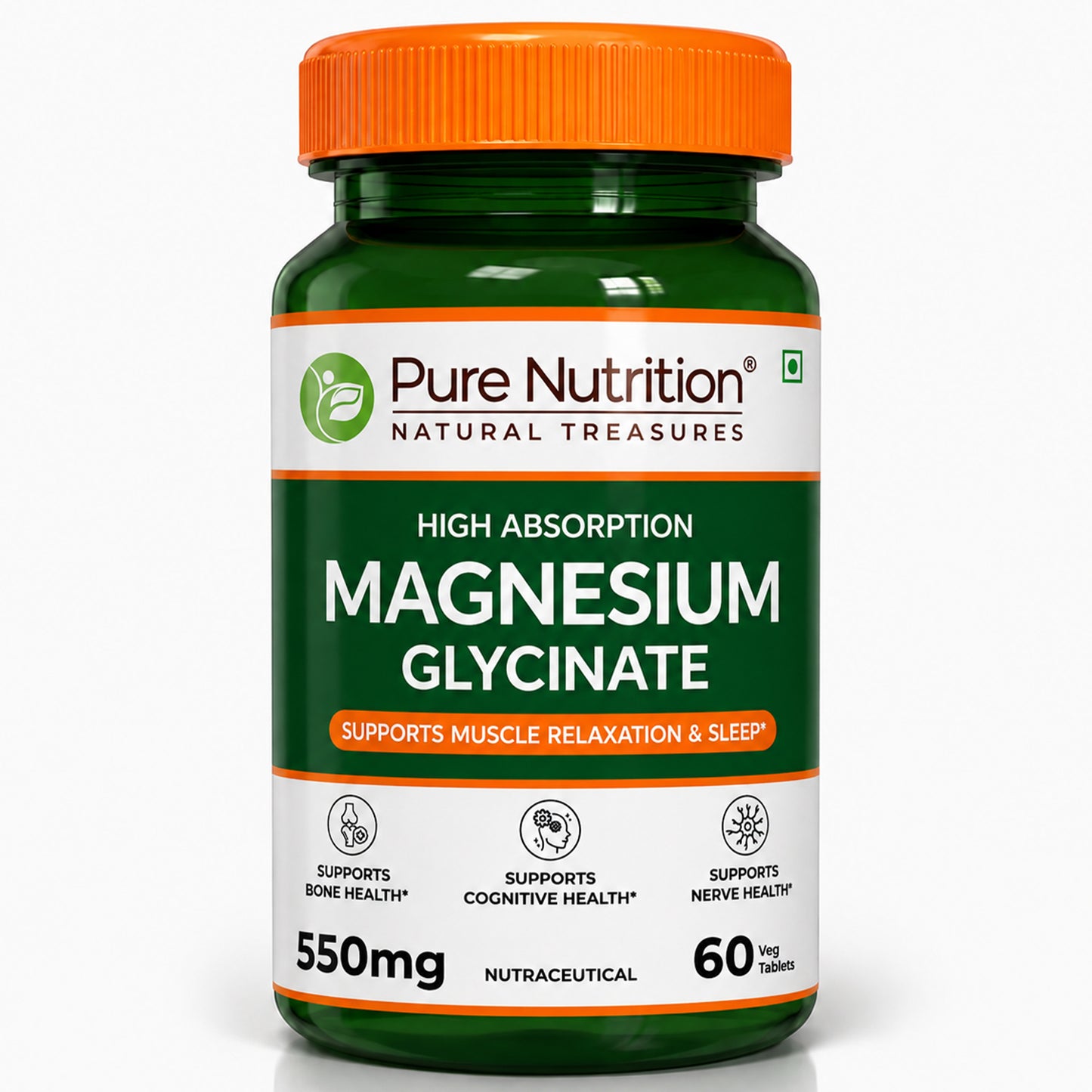 Magnesium Glycinate 550mg – High Absorption | Sleep, Stress & Muscle Health | 60Tablets| 120 Tablets