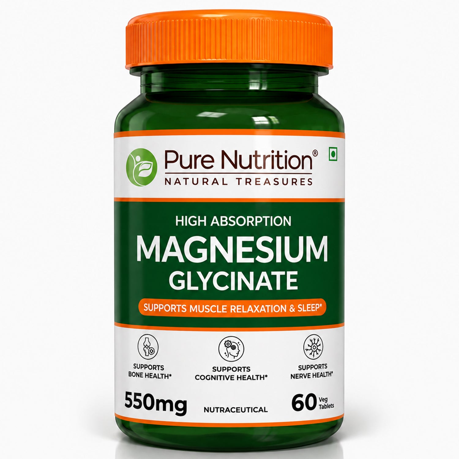 Magnesium Glycinate 550mg – High Absorption | Sleep, Stress & Muscle Health | 60Tablets| 120 Tablets