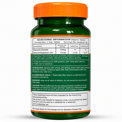 Magnesium Glycinate 550mg – High Absorption | Sleep, Stress & Muscle Health | 60Tablets