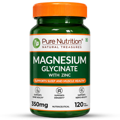 Magnesium Glycinate 350mg with Zinc Capsules | Sleep Support, Stress Relief & Bone Health | 120 Capsules
