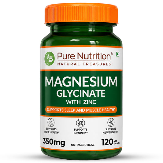Magnesium Glycinate 350mg with Zinc Capsules | Sleep Support, Stress Relief & Bone Health | 120 Capsules