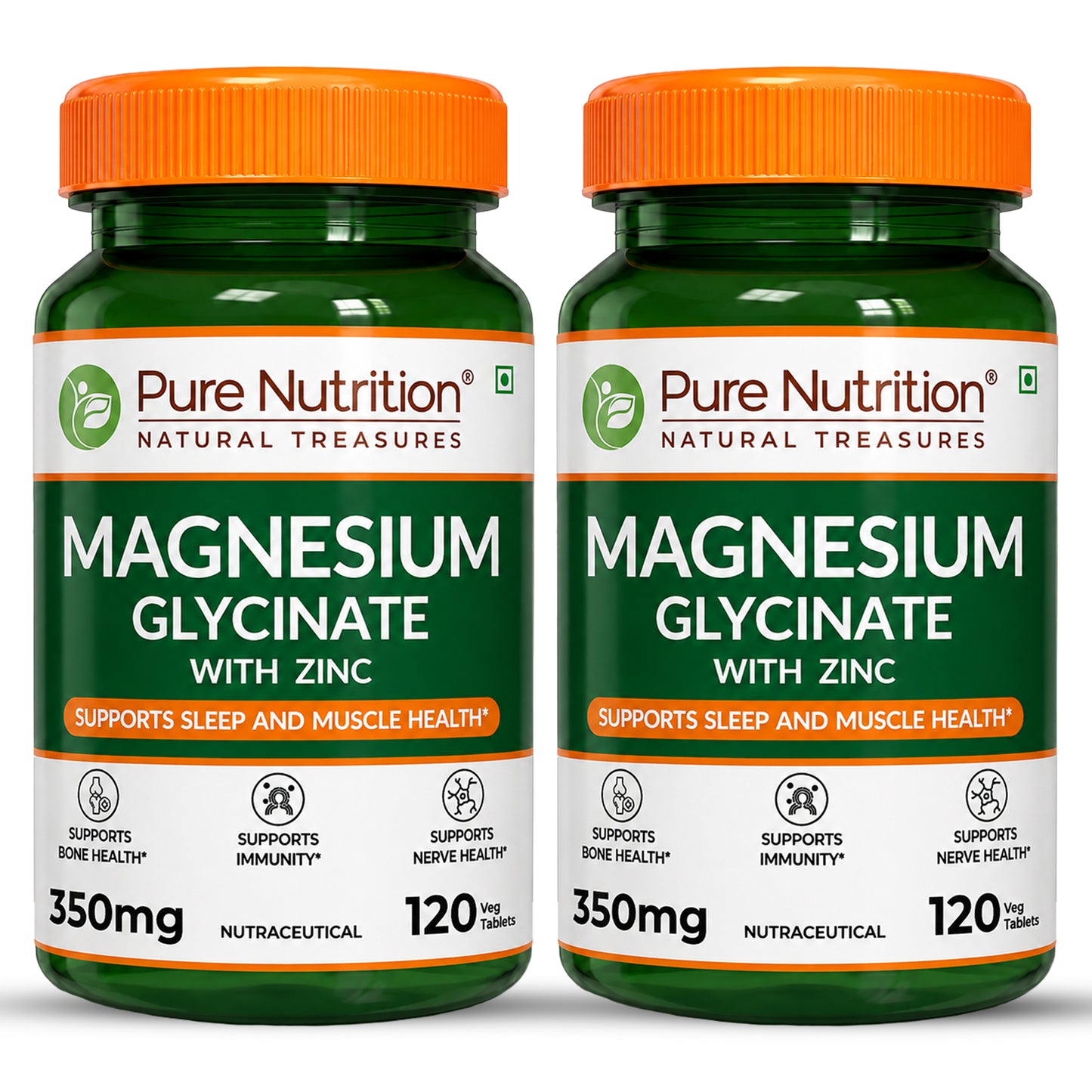 Magnesium Glycinate 350mg with Zinc Capsules | Sleep Support, Stress Relief & Bone Health | 120 Capsules