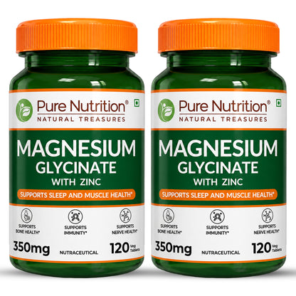 Magnesium Glycinate 350mg with Zinc Capsules | Sleep Support, Stress Relief & Bone Health | 120 Capsules