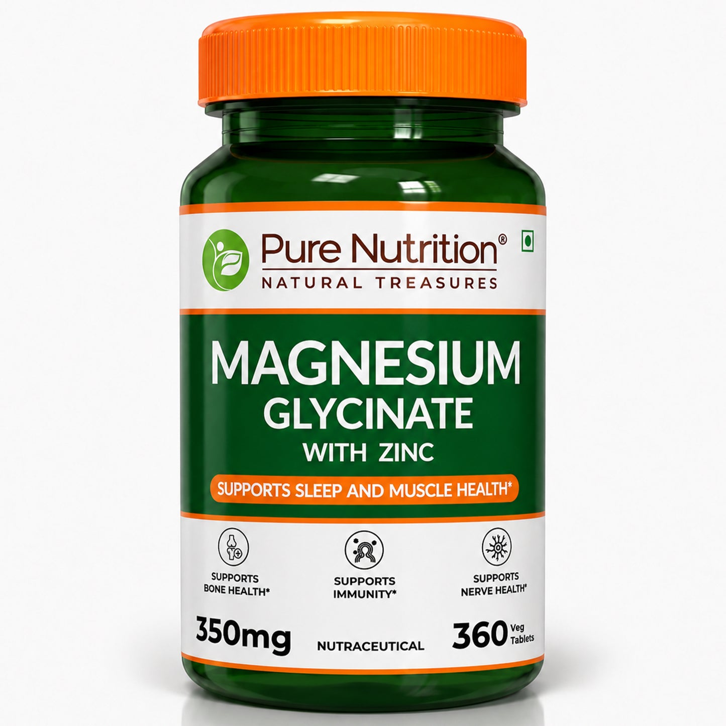 Magnesium Glycinate with Zinc | 350 mg Blend | 180 Tablets | Magnesium Glycinate, Zinc & Phaseolus Radiatus Extract | Daily Muscle, Bone & Nerve Support