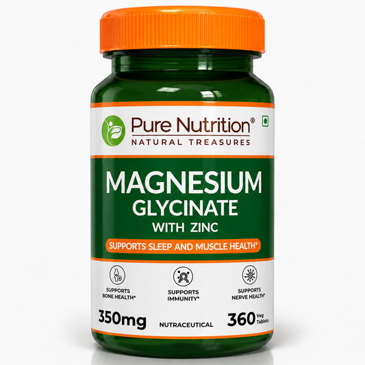 Magnesium Glycinate with Zinc | 350 mg Blend | Magnesium Glycinate, Zinc & Phaseolus Radiatus Extract | Daily Muscle, Bone & Nerve Support | 360 Tabs