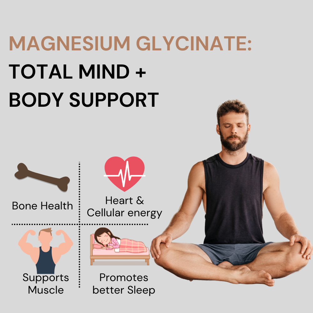 Magnesium Glycinate with Zinc | Supports Muscle Health, Bone & Nerve Health - 60 Tabs