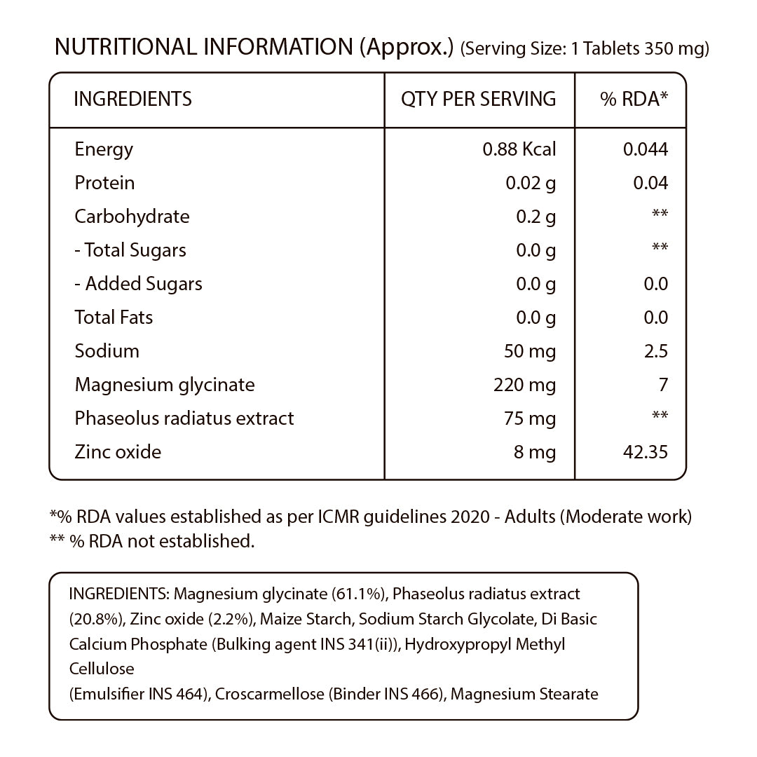 Magnesium Glycinate with Zinc | Supports Muscle Health, Bone & Nerve Health - 60 Tabs