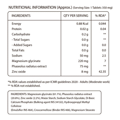 Magnesium Glycinate with Zinc | Supports Muscle Health, Bone & Nerve Health - 60 Tabs