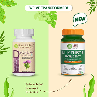 Milk Thistle Liver Detox with 80% Silymarin Flavonoids | Supports Liver Functions & Detoxification - 60 Veg Tabs