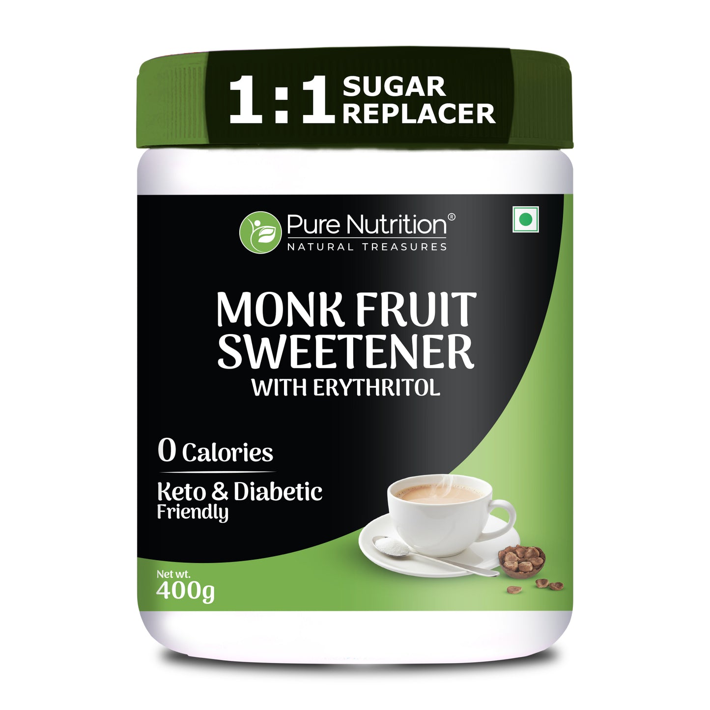 Pure Nutrition Monk Fruit Sweetener with Erythritol – 400g | Zero Calorie Sugar Replacement